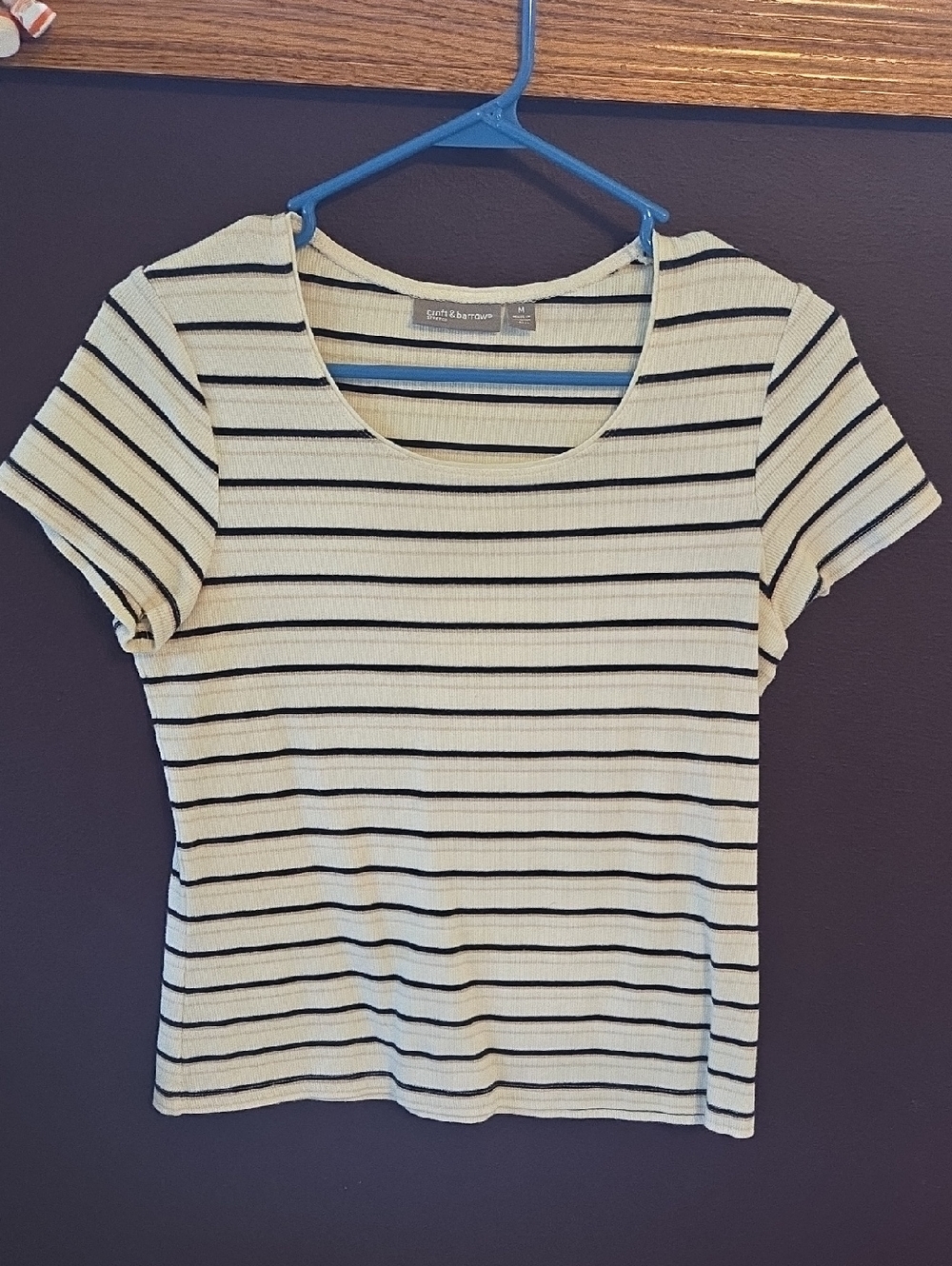 croft & barrow Cream and Black Striped Scoop Neck Tee